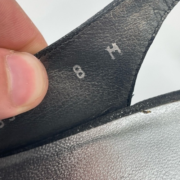 Stuart Weitzman Black Glitter and Leather Peep Toe Slingback Pumps heels size 8M - Picture 2 of 9